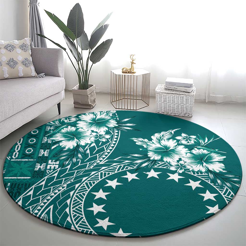 Kia Orana Cook Islands Round Carpet Tiare and Stars - Teal LT7 - Polynesian Pride