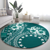 Kia Orana Cook Islands Round Carpet Tiare and Stars - Teal LT7 - Polynesian Pride