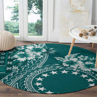 Kia Orana Cook Islands Round Carpet Tiare and Stars - Teal LT7 - Polynesian Pride