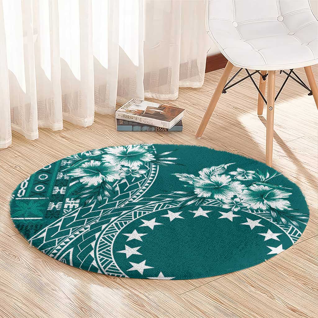 Kia Orana Cook Islands Round Carpet Tiare and Stars - Teal LT7 - Polynesian Pride