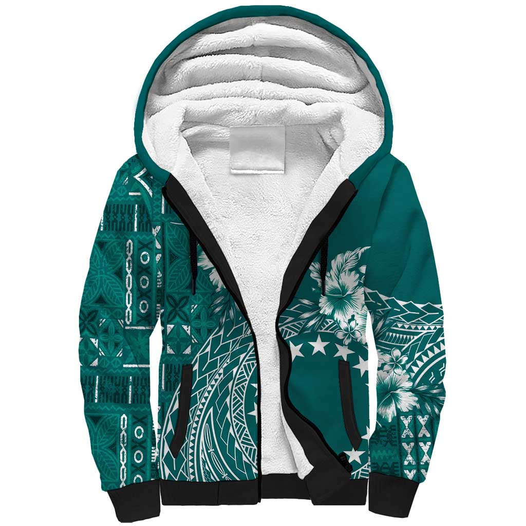 Kia Orana Cook Islands Sherpa Hoodie Tiare and Stars - Teal