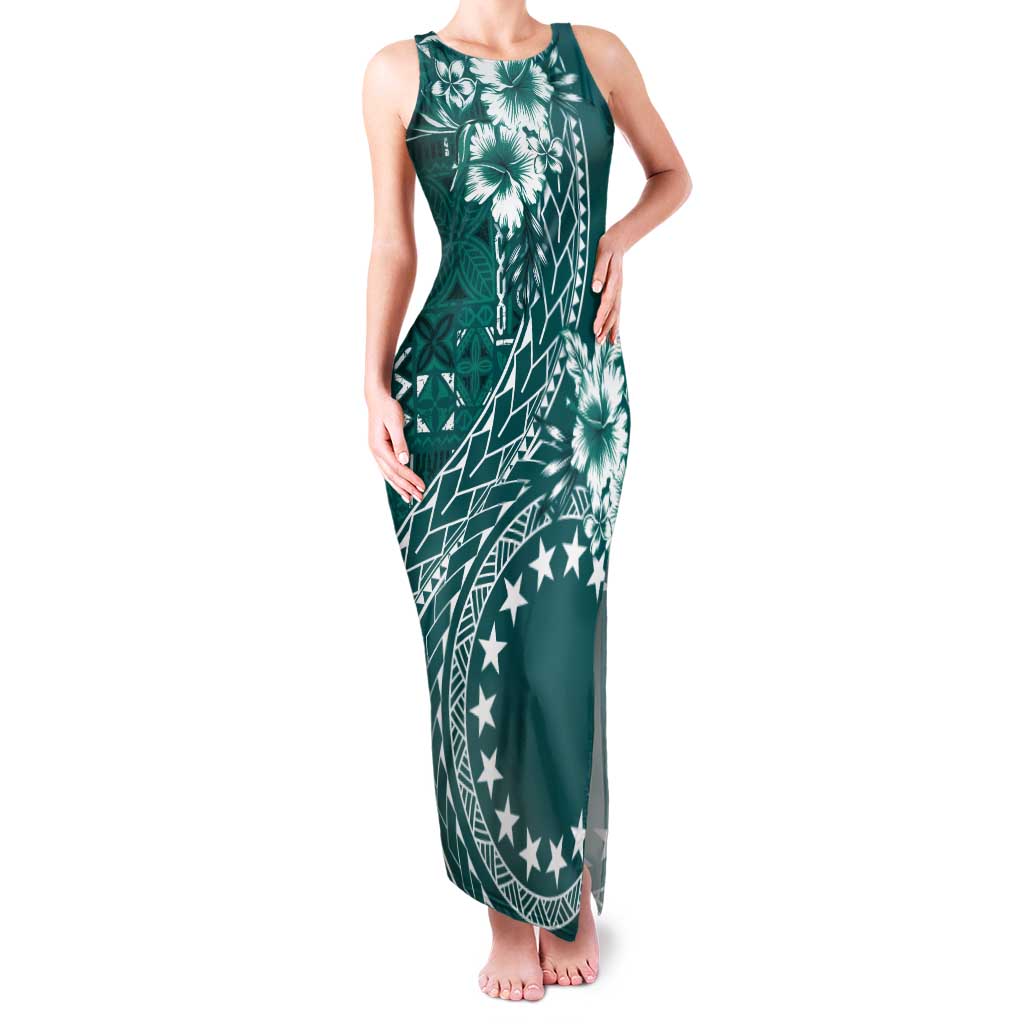 Kia Orana Cook Islands Tank Maxi Dress Tiare and Stars - Teal