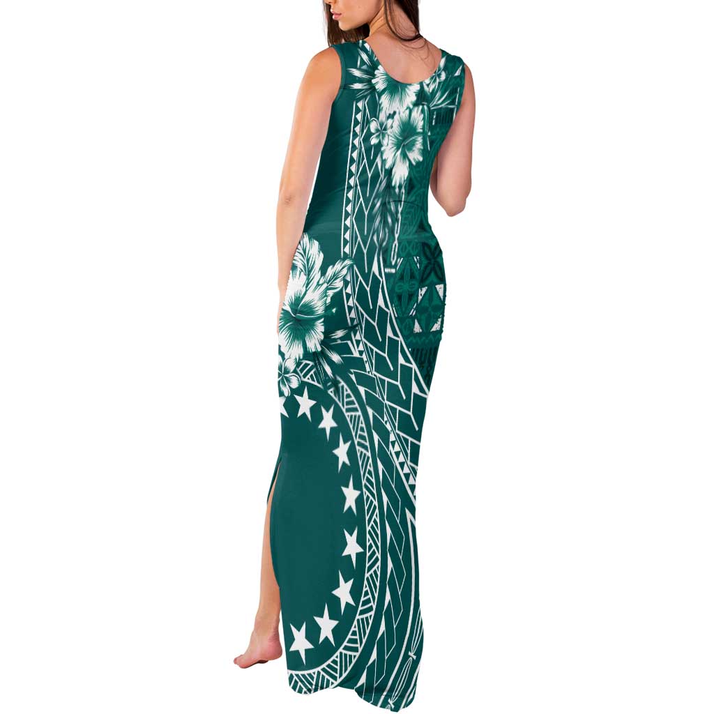 Kia Orana Cook Islands Tank Maxi Dress Tiare and Stars - Teal