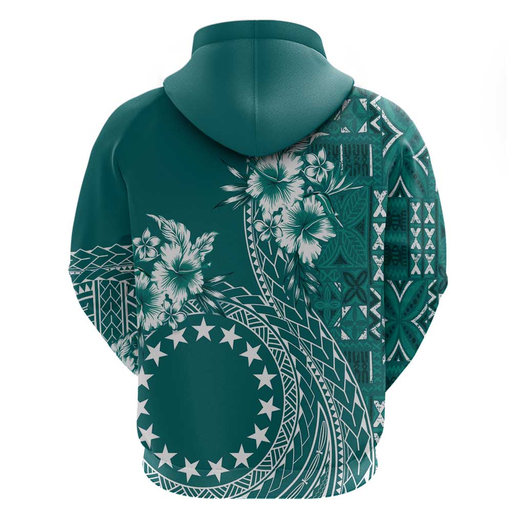 Kia Orana Cook Islands Zip Hoodie Tiare and Stars - Teal