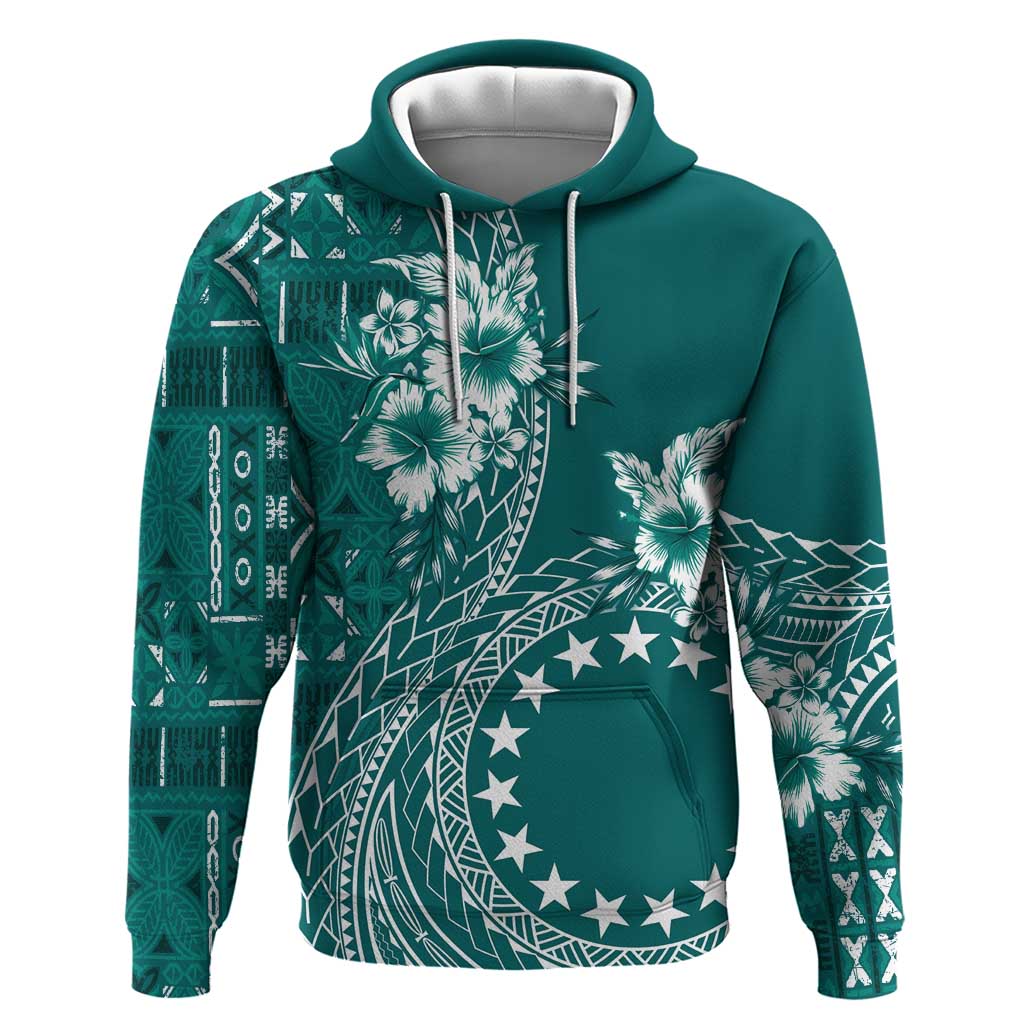 Kia Orana Cook Islands Zip Hoodie Tiare and Stars - Teal