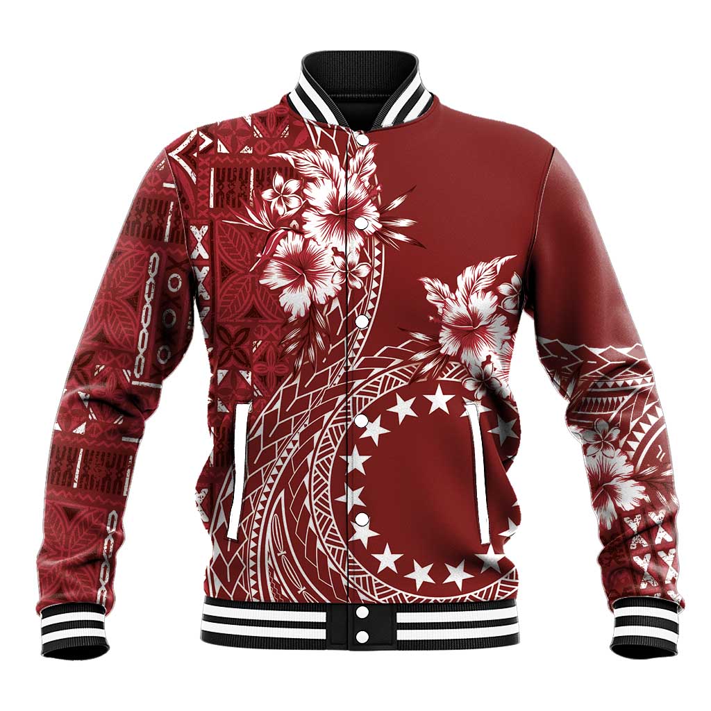 Kia Orana Cook Islands Baseball Jacket Tiare and Stars - Scarlet LT7 Unisex Red - Polynesian Pride