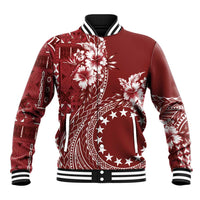 Kia Orana Cook Islands Baseball Jacket Tiare and Stars - Scarlet LT7 Unisex Red - Polynesian Pride