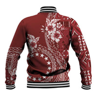 Kia Orana Cook Islands Baseball Jacket Tiare and Stars - Scarlet LT7 - Polynesian Pride