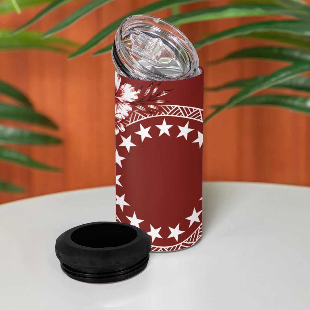 Kia Orana Cook Islands 4 in 1 Can Cooler Tumbler Tiare & Stars - Scarlet