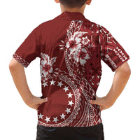 Kia Orana Cook Islands Family Matching Off Shoulder Short Dress and Hawaiian Shirt Tiare and Stars - Scarlet