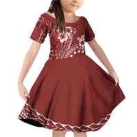 Kia Orana Cook Islands Family Matching Off Shoulder Short Dress and Hawaiian Shirt Tiare and Stars - Scarlet