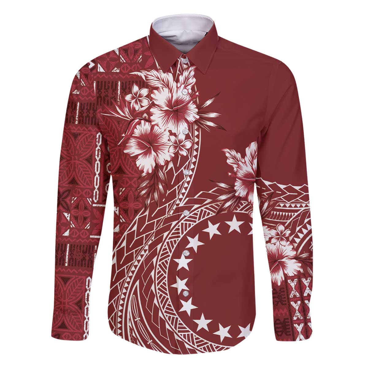 Kia Orana Cook Islands Family Matching Off Shoulder Short Dress and Hawaiian Shirt Tiare and Stars - Scarlet