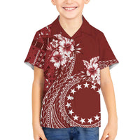 Kia Orana Cook Islands Family Matching Off Shoulder Short Dress and Hawaiian Shirt Tiare and Stars - Scarlet