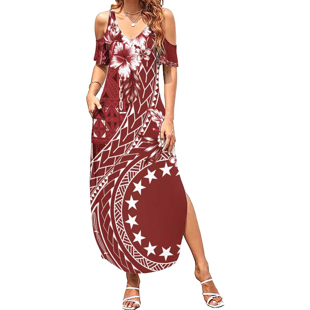 Kia Orana Cook Islands Family Matching Summer Maxi Dress and Hawaiian Shirt Tiare and Stars - Scarlet