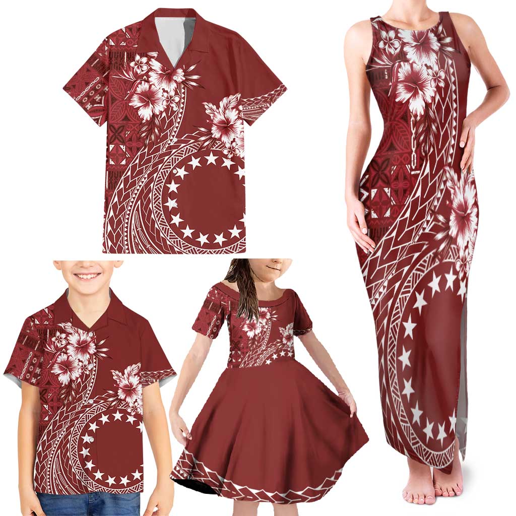 Kia Orana Cook Islands Family Matching Tank Maxi Dress and Hawaiian Shirt Tiare and Stars - Scarlet