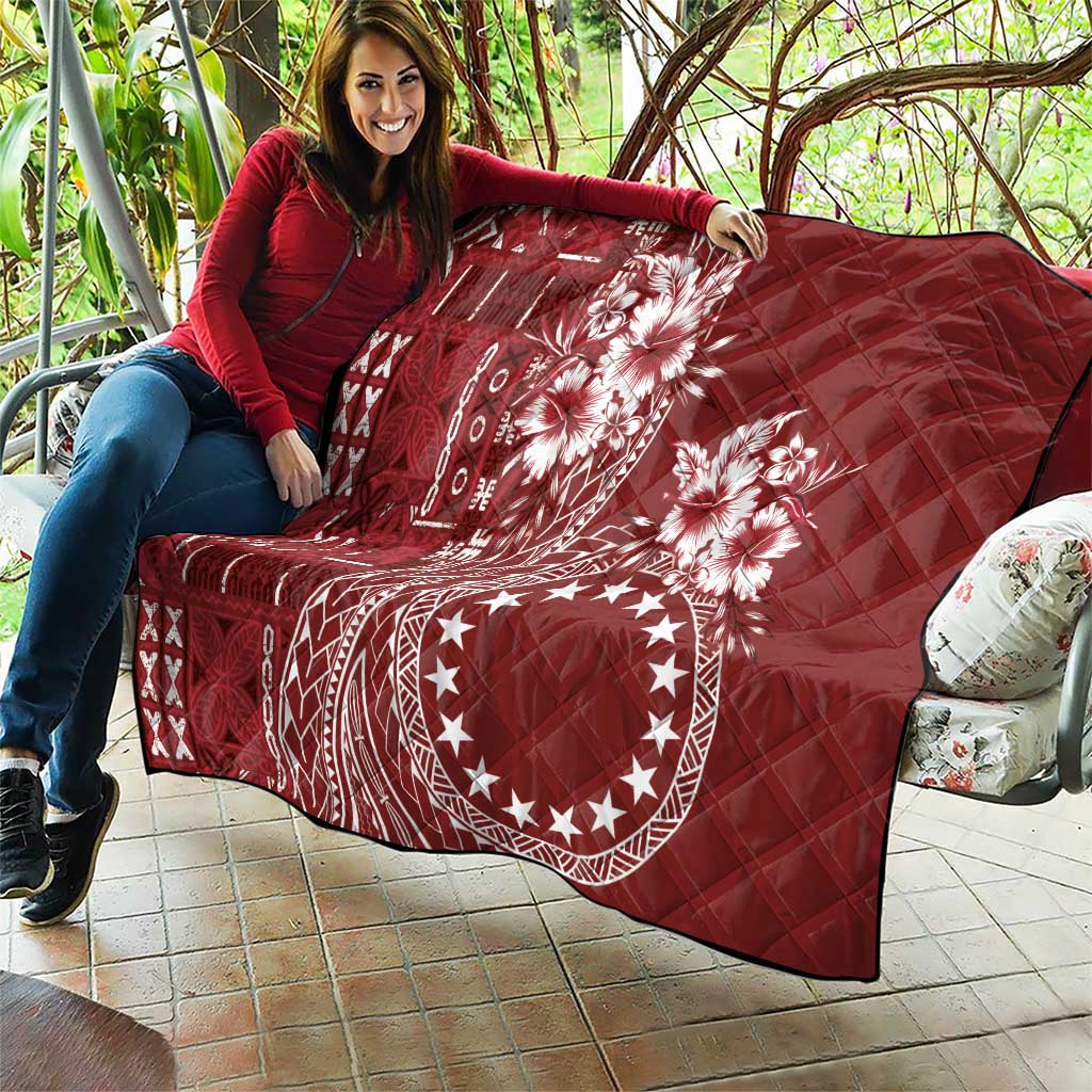 Kia Orana Cook Islands Quilt Tiare and Stars - Scarlet LT7 - Polynesian Pride