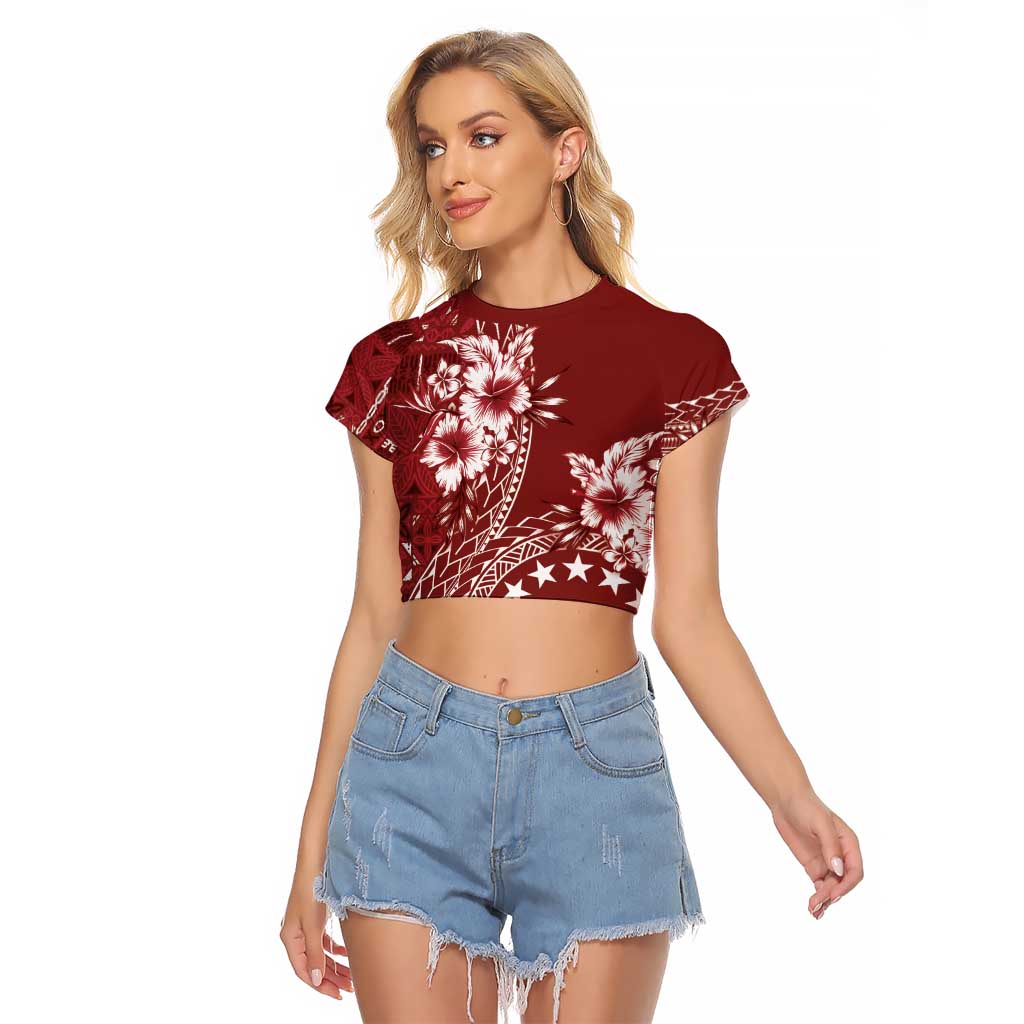 Kia Orana Cook Islands Raglan Cropped T Shirt Tiare and Stars - Scarlet LT7 Female Red - Polynesian Pride