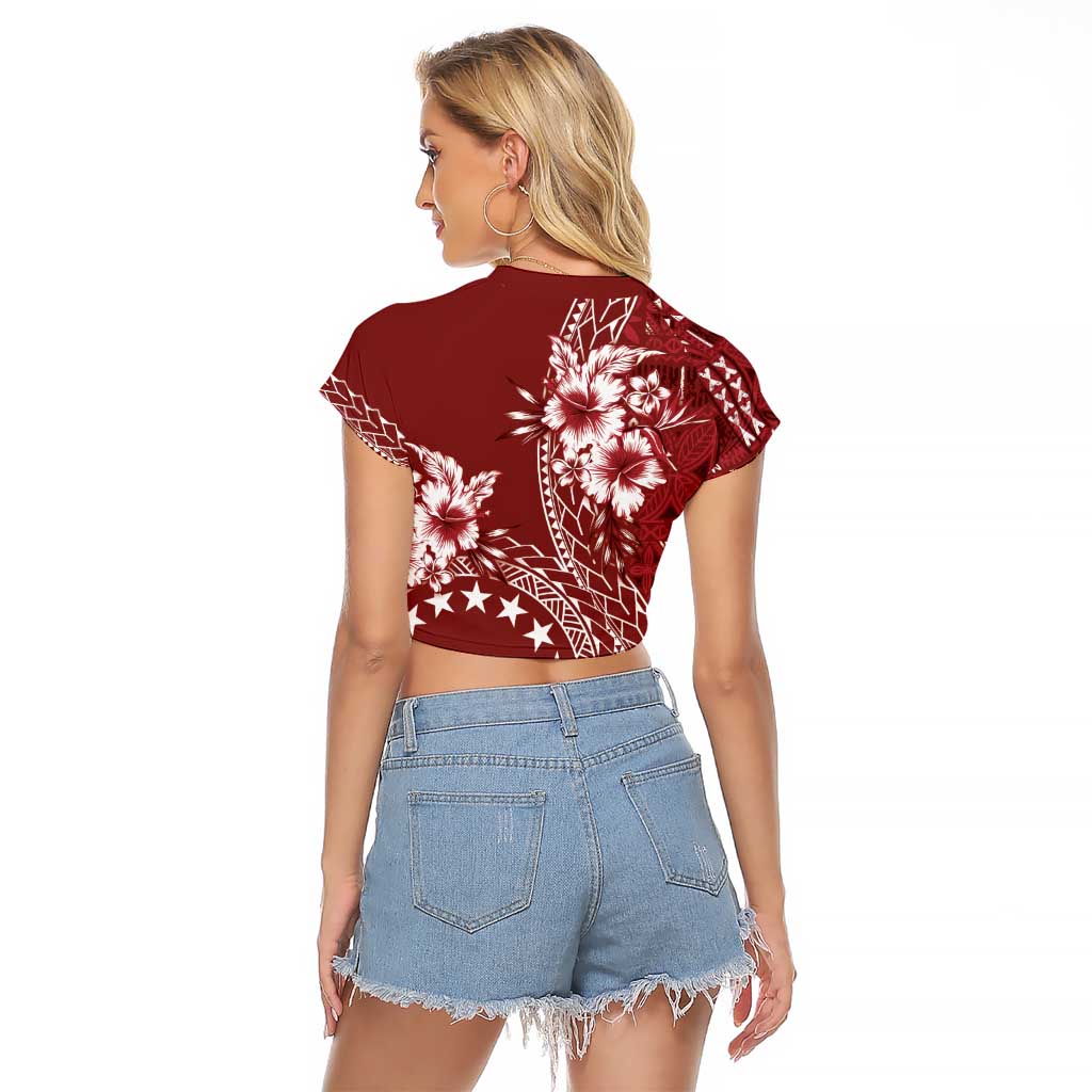 Kia Orana Cook Islands Raglan Cropped T Shirt Tiare and Stars - Scarlet LT7 - Polynesian Pride