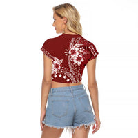 Kia Orana Cook Islands Raglan Cropped T Shirt Tiare and Stars - Scarlet LT7 - Polynesian Pride