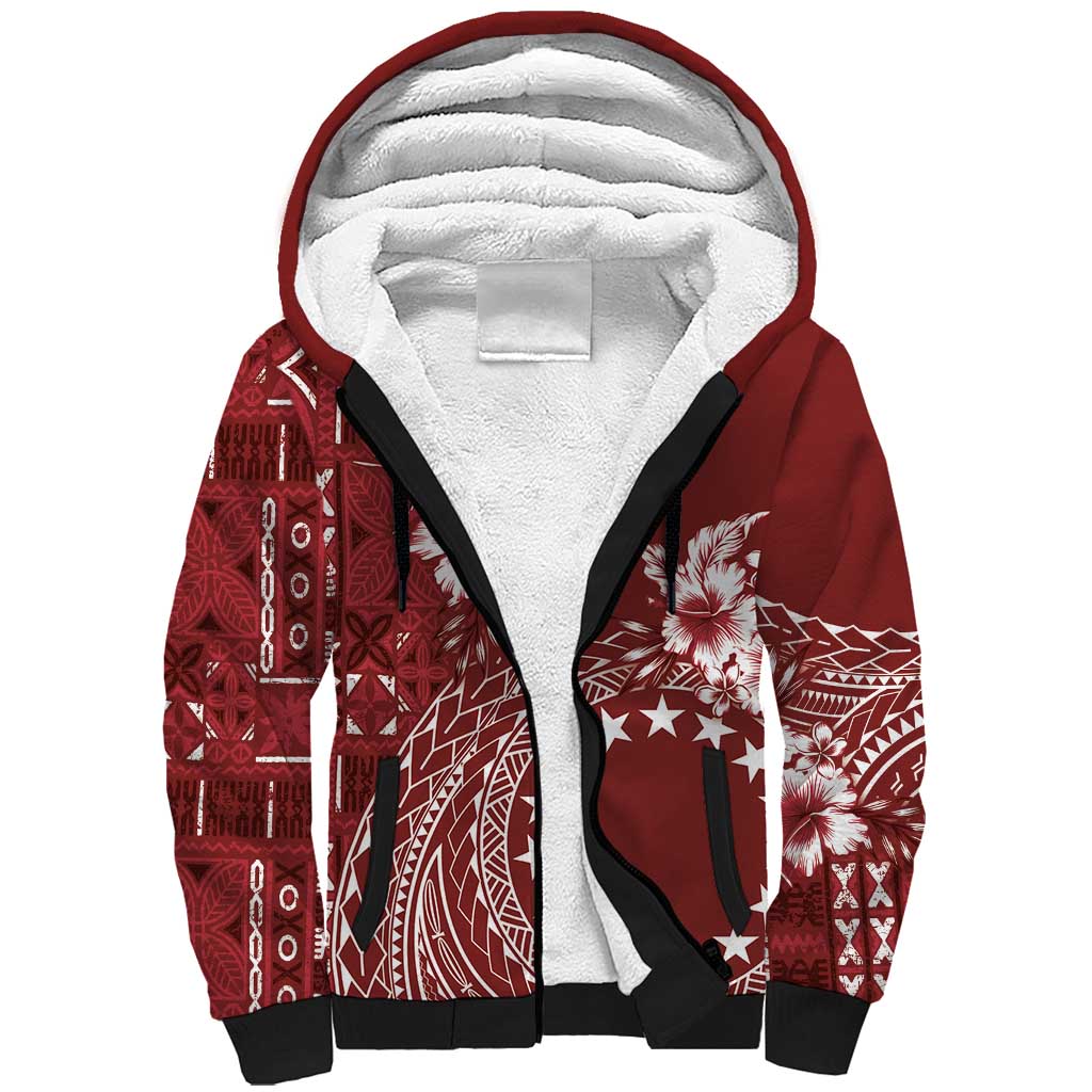 Kia Orana Cook Islands Sherpa Hoodie Tiare and Stars - Scarlet