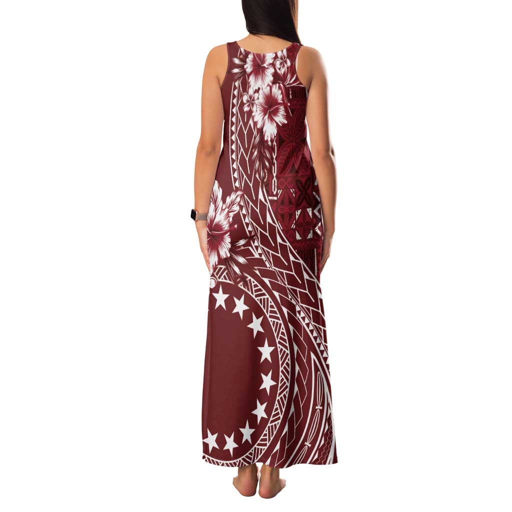 Kia Orana Cook Islands Tank Maxi Dress Tiare and Stars - Scarlet