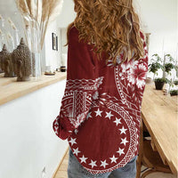 Kia Orana Cook Islands Women Casual Shirt Tiare and Stars - Scarlet