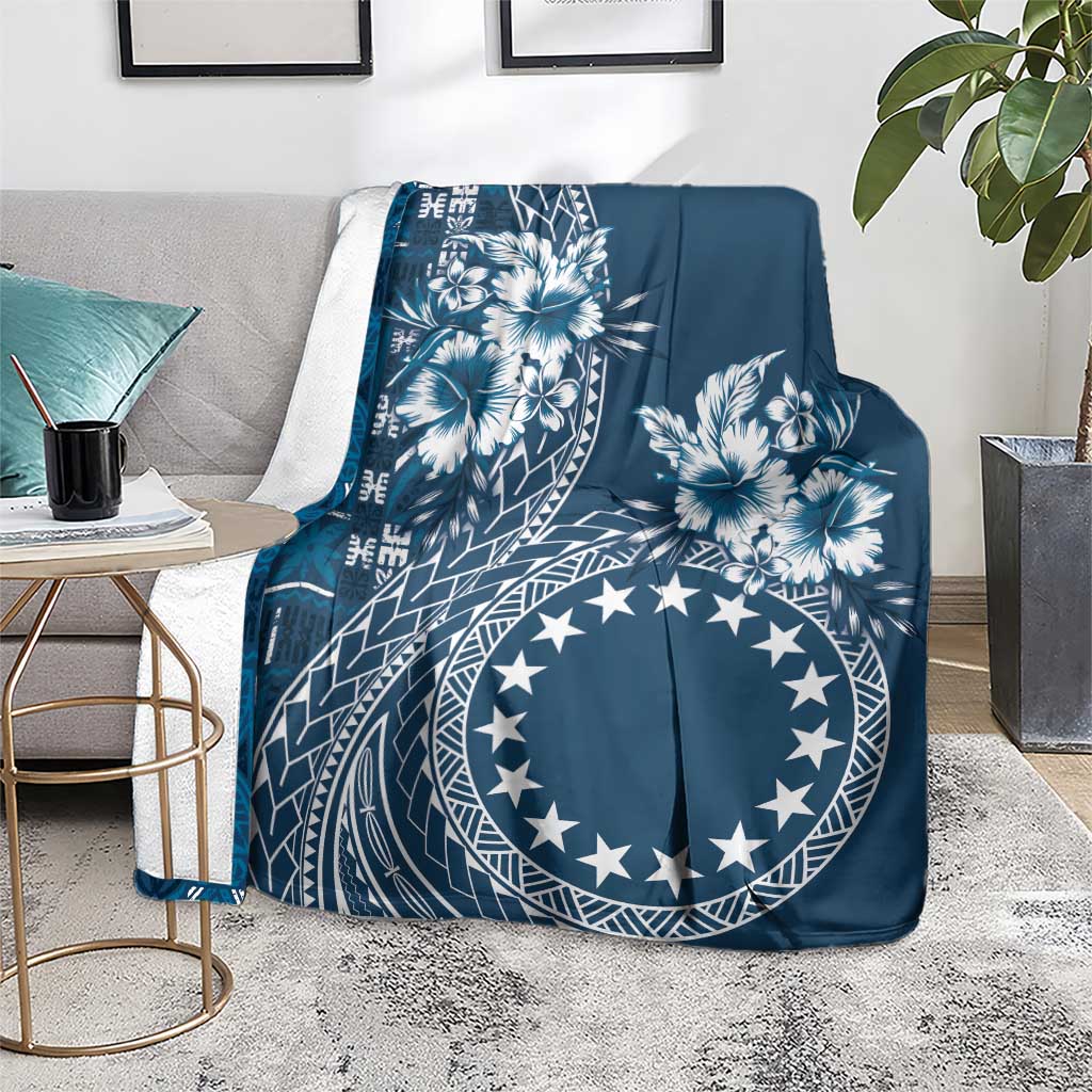 Kia Orana Cook Islands Blanket Tiare and Stars - Navy Blue