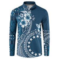 Kia Orana Cook Islands Button Sweatshirt Tiare and Stars - Navy Blue
