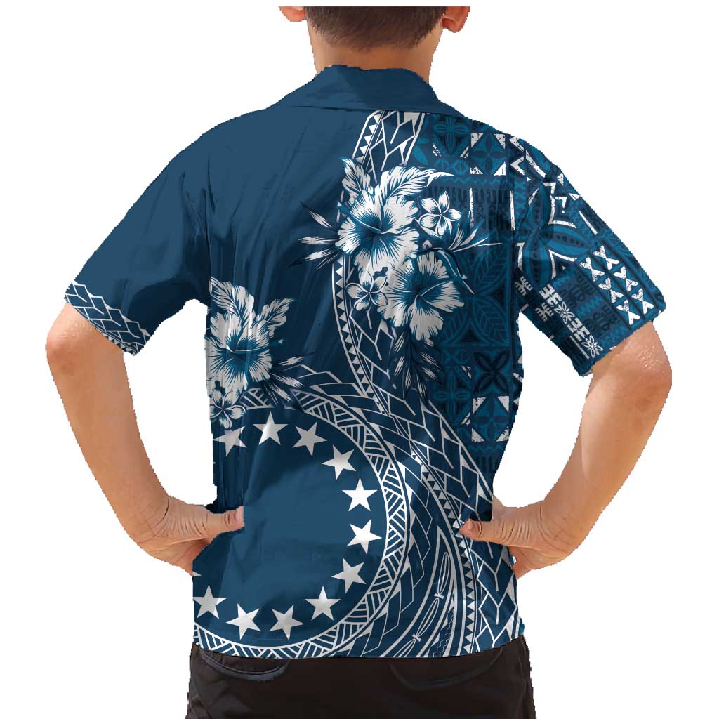 Kia Orana Cook Islands Family Matching Mermaid Dress and Hawaiian Shirt Tiare and Stars - Navy Blue