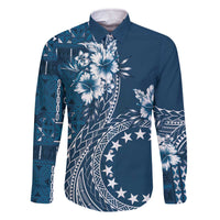Kia Orana Cook Islands Family Matching Off Shoulder Short Dress and Hawaiian Shirt Tiare and Stars - Navy Blue