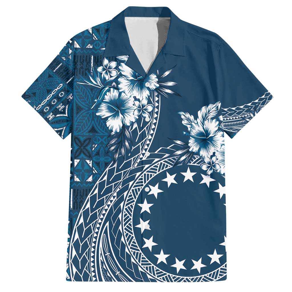 Kia Orana Cook Islands Family Matching Summer Maxi Dress and Hawaiian Shirt Tiare and Stars - Navy Blue