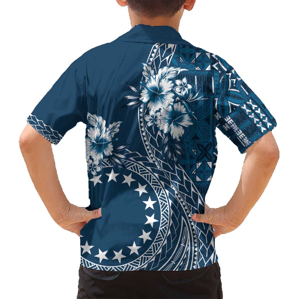 Kia Orana Cook Islands Family Matching Tank Maxi Dress and Hawaiian Shirt Tiare and Stars - Navy Blue
