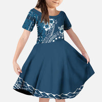 Kia Orana Cook Islands Kid Short Sleeve Dress Tiare and Stars - Navy Blue LT7 KID Navy Blue - Polynesian Pride