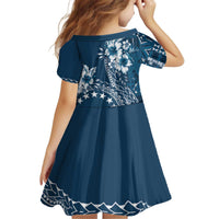 Kia Orana Cook Islands Kid Short Sleeve Dress Tiare and Stars - Navy Blue LT7 - Polynesian Pride
