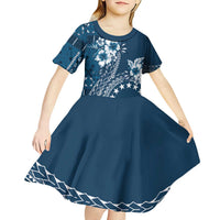 Kia Orana Cook Islands Kid Short Sleeve Dress Tiare and Stars - Navy Blue LT7 - Polynesian Pride