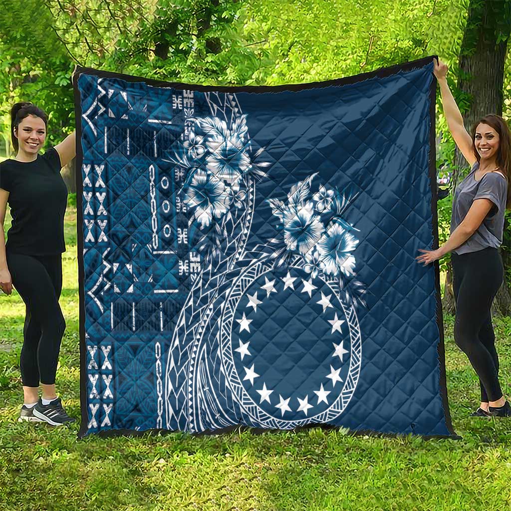 Kia Orana Cook Islands Quilt Tiare and Stars - Navy Blue LT7 - Polynesian Pride