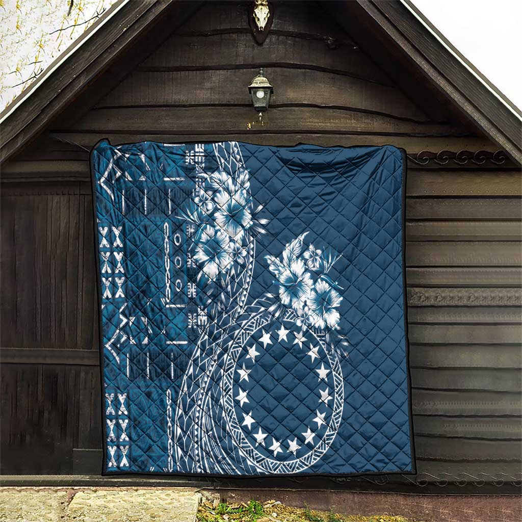 Kia Orana Cook Islands Quilt Tiare and Stars - Navy Blue LT7 - Polynesian Pride