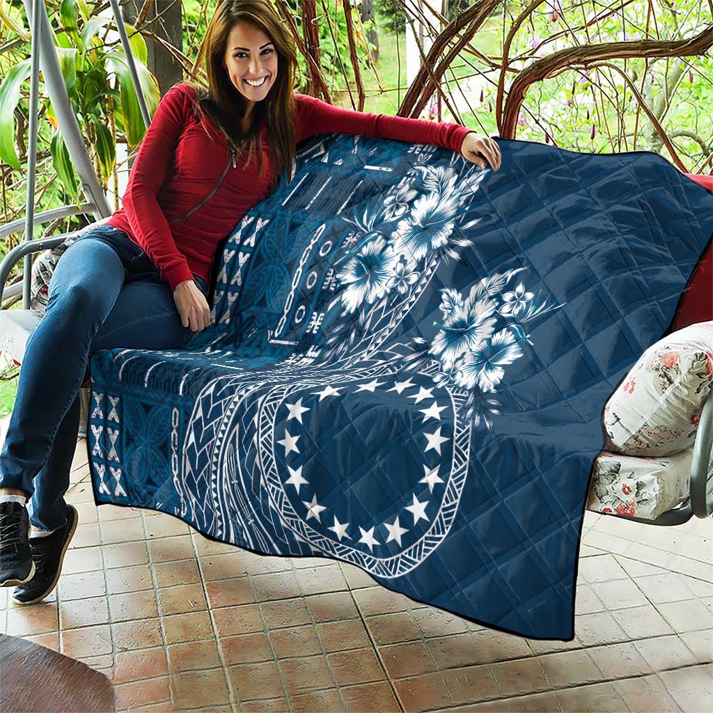 Kia Orana Cook Islands Quilt Tiare and Stars - Navy Blue LT7 - Polynesian Pride
