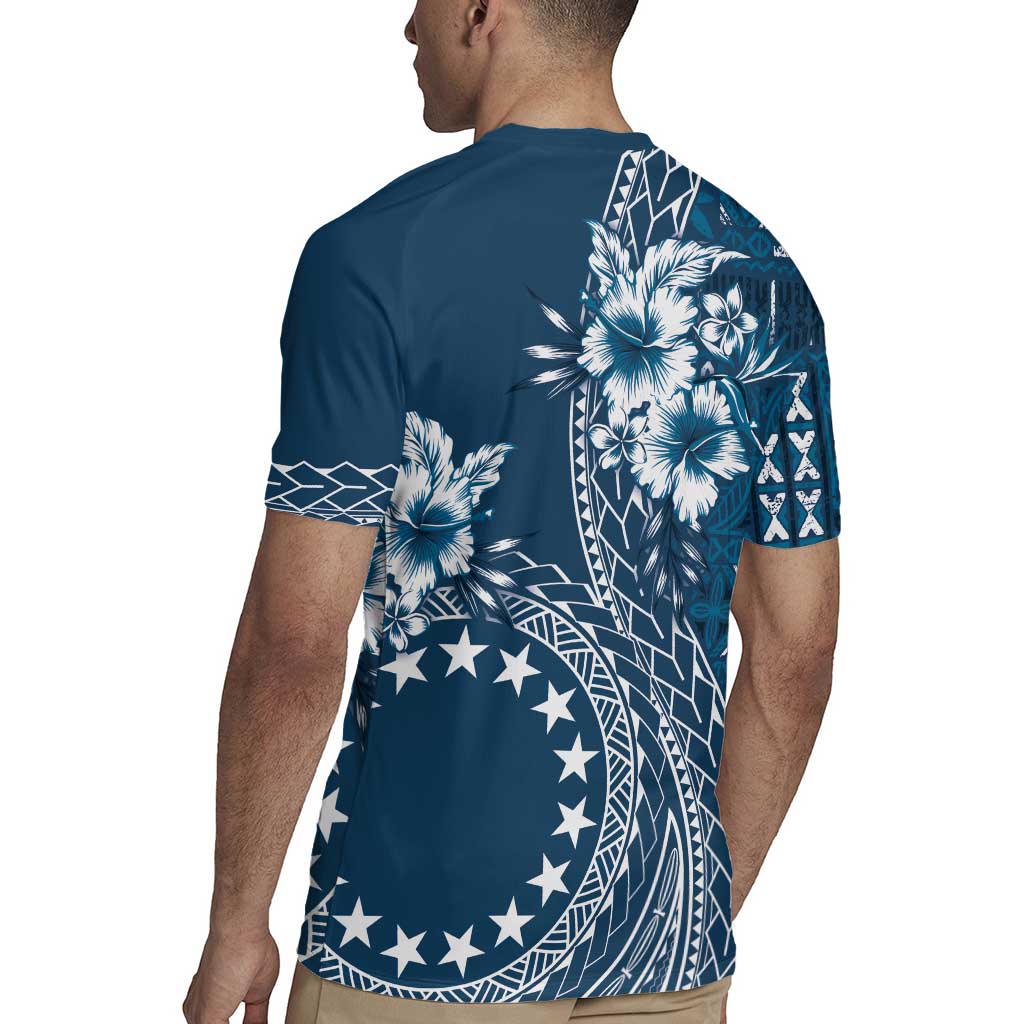 Kia Orana Cook Islands Rugby Jersey Tiare and Stars - Navy Blue