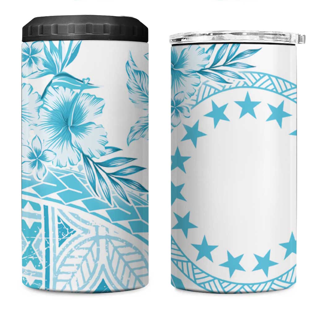 Kia Orana Cook Islands 4 in 1 Can Cooler Tumbler Tiare & Stars - Turquoise