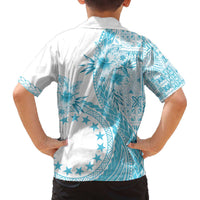 Kia Orana Cook Islands Family Matching Off Shoulder Short Dress and Hawaiian Shirt Tiare and Stars - Turquoise