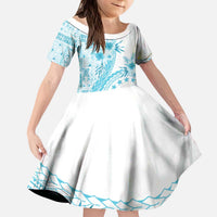 Kia Orana Cook Islands Kid Short Sleeve Dress Tiare and Stars - Turquoise LT7 KID Turquoise - Polynesian Pride