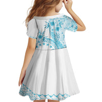 Kia Orana Cook Islands Kid Short Sleeve Dress Tiare and Stars - Turquoise LT7 - Polynesian Pride