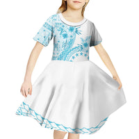 Kia Orana Cook Islands Kid Short Sleeve Dress Tiare and Stars - Turquoise LT7 - Polynesian Pride