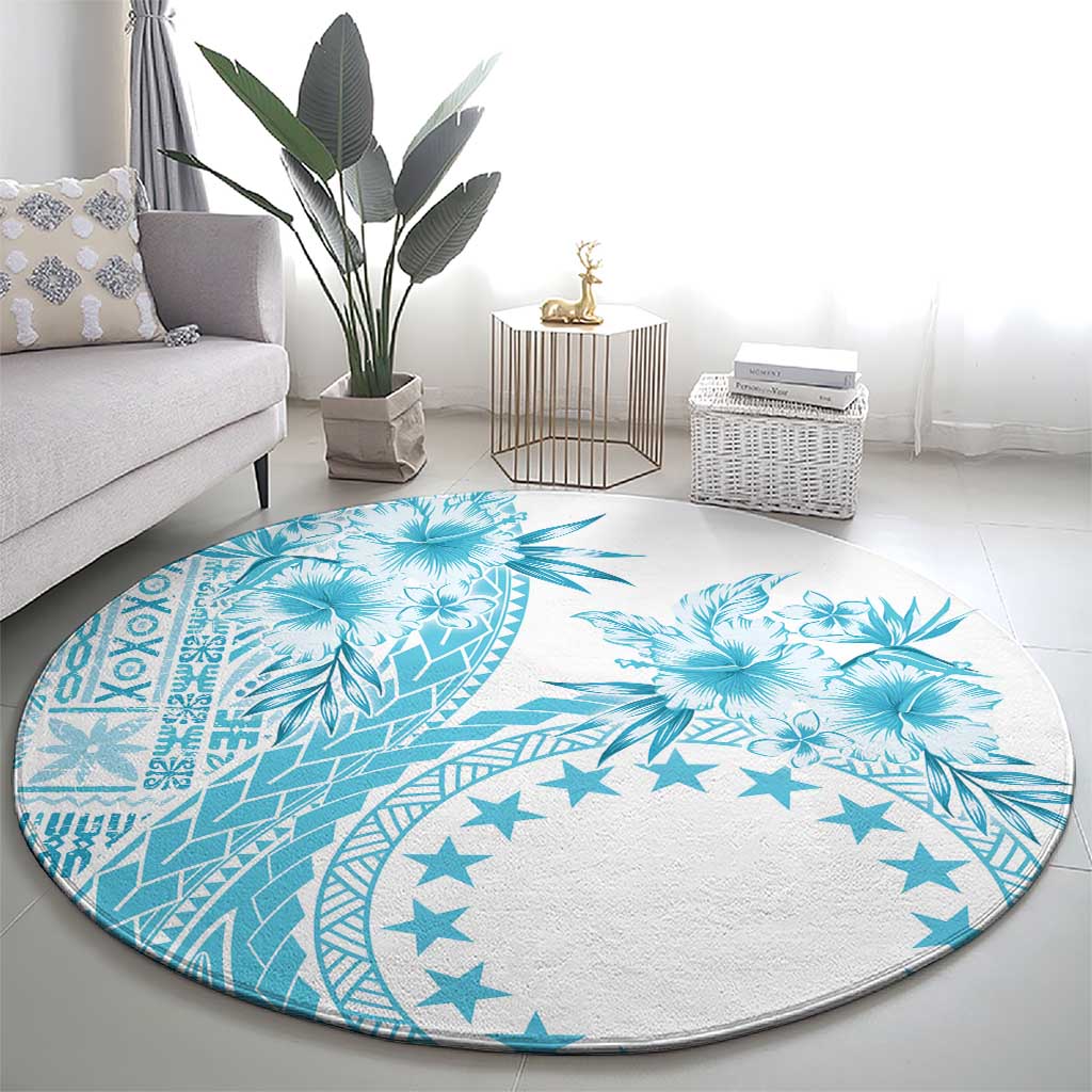 Kia Orana Cook Islands Round Carpet Tiare and Stars - Turquoise LT7 - Polynesian Pride