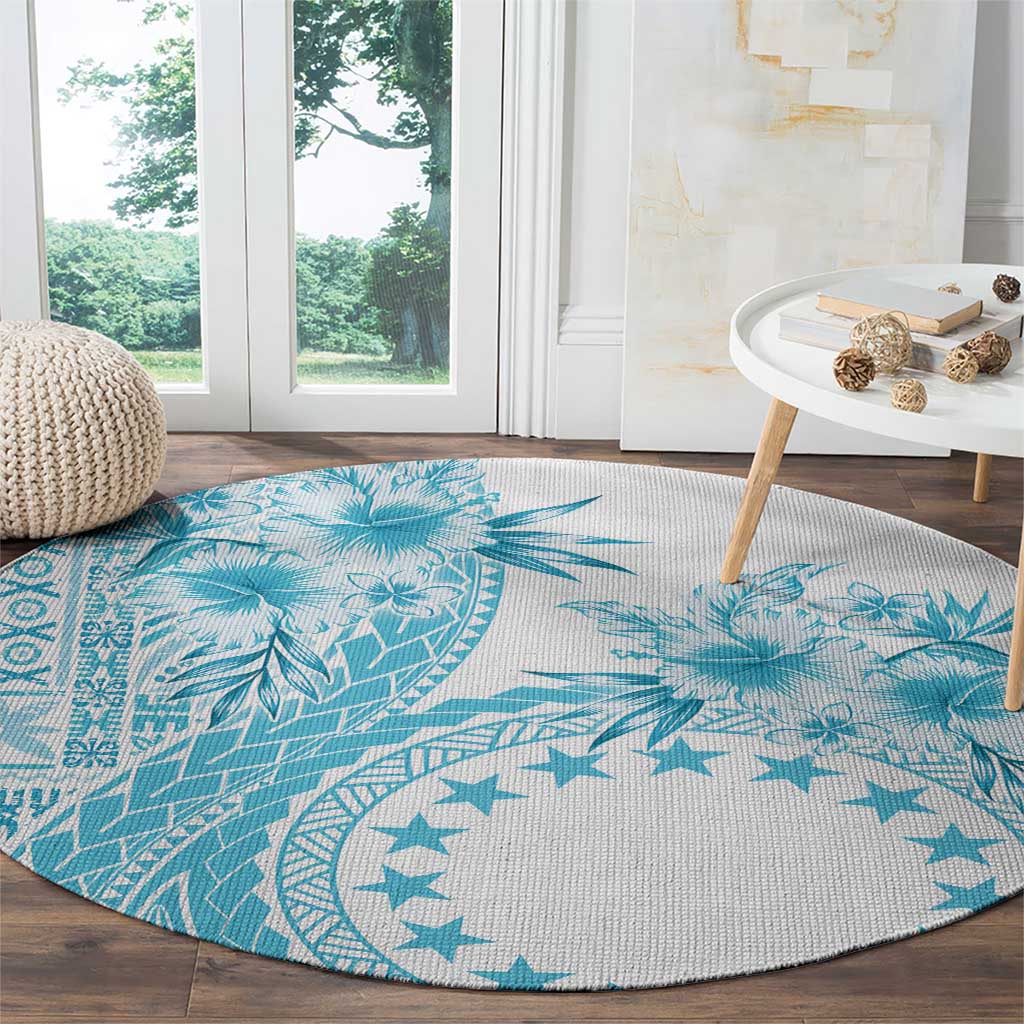 Kia Orana Cook Islands Round Carpet Tiare and Stars - Turquoise LT7 - Polynesian Pride