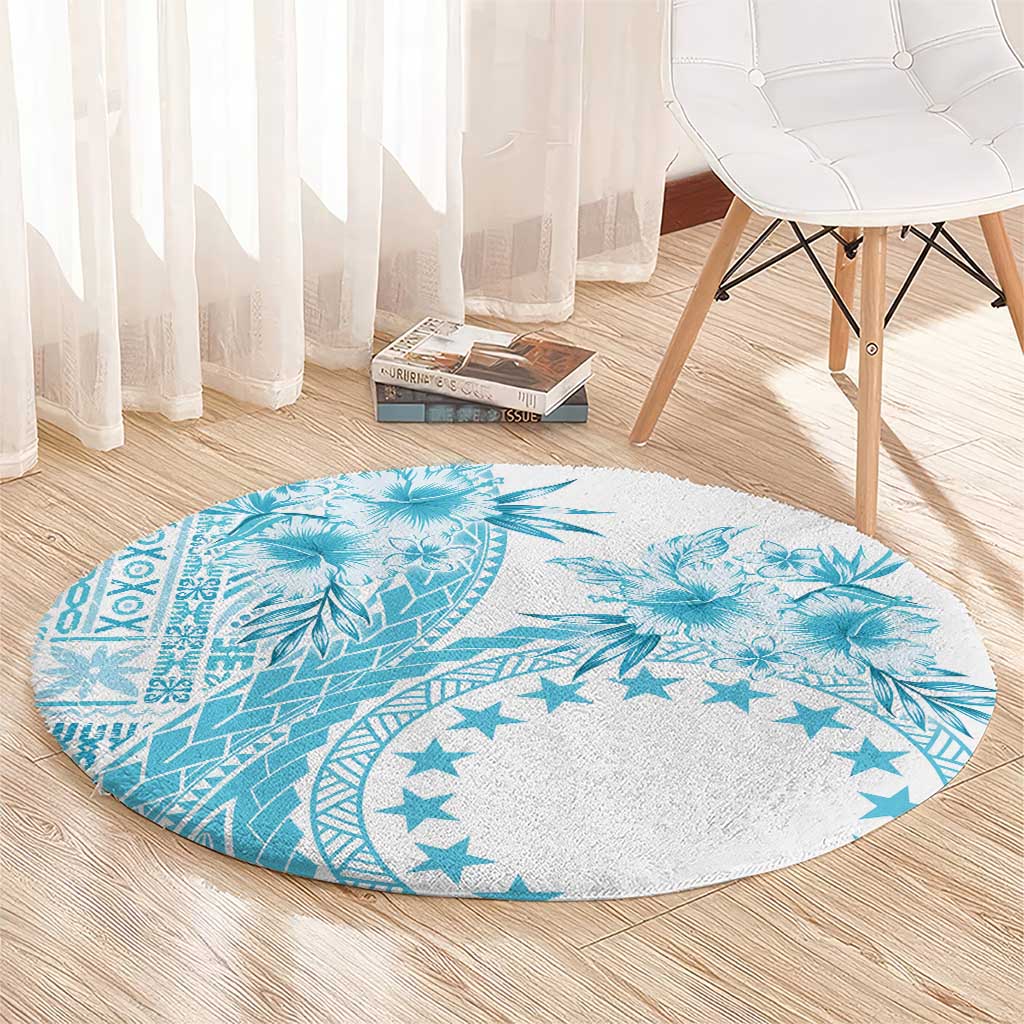 Kia Orana Cook Islands Round Carpet Tiare and Stars - Turquoise LT7 - Polynesian Pride