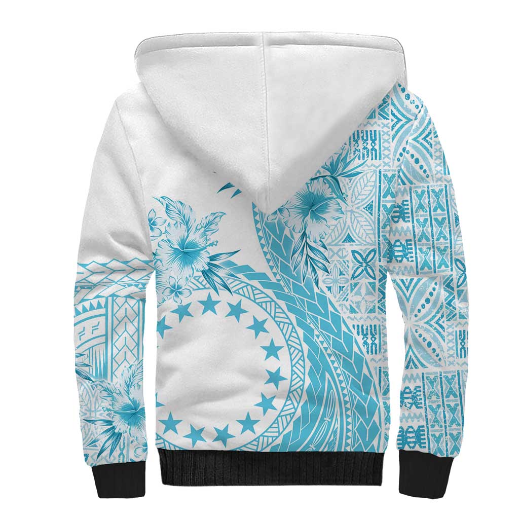 Kia Orana Cook Islands Sherpa Hoodie Tiare and Stars - Turquoise