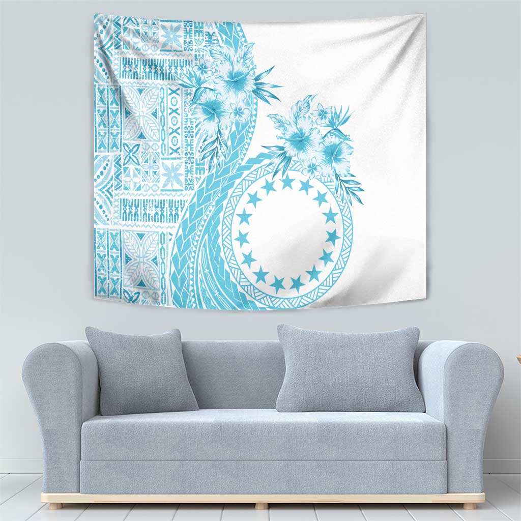 Kia Orana Cook Islands Tapestry Tiare and Stars - Turquoise LT7 - Polynesian Pride