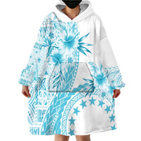 Kia Orana Cook Islands Wearable Blanket Hoodie Tiare and Stars - Turquoise